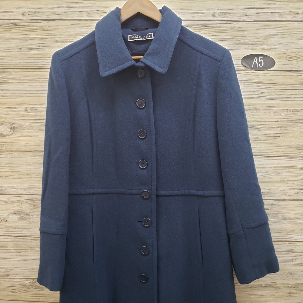 EUC Halston Vintage Navy 100% Pure Wool Long Coat BOGO-READ DESCRIPTION